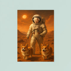 Queen Elizabeth II in a spacesuit walking her corgis on the surface of Mars poster 8