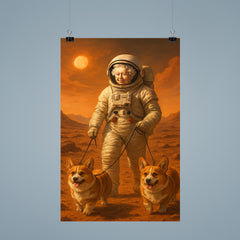 Queen Elizabeth II in a spacesuit walking her corgis on the surface of Mars poster 9