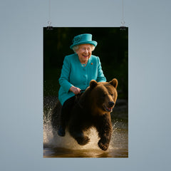 Queen Elizabeth II riding a bear poster 9