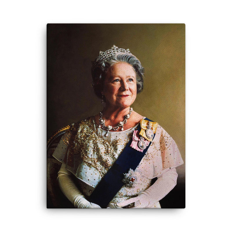 Queen Elizabeth the Queen Mother canvas print on a plain backdrop in size 18