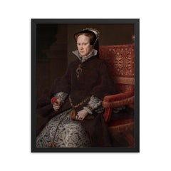 Queen Mary I of England framed print on a plain backdrop in size 16"x20".