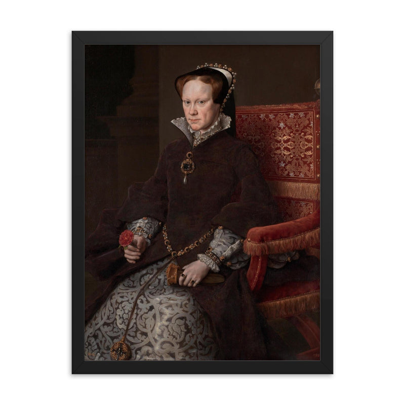 Queen Mary I of England framed print on a plain backdrop in size 18