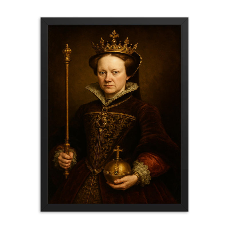 Queen Mary I of England framed print on a plain backdrop in size 18