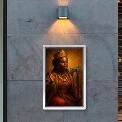 Queen Nzinga negotiating beside a war axe poster 2