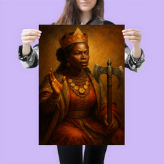 Queen Nzinga negotiating beside a war axe poster 3