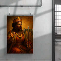 Queen Nzinga negotiating beside a war axe poster 4