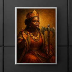 Queen Nzinga negotiating beside a war axe poster 5