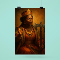 Queen Nzinga negotiating beside a war axe poster 6
