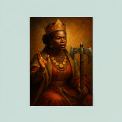 Queen Nzinga negotiating beside a war axe poster 8