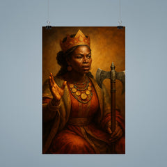 Queen Nzinga negotiating beside a war axe poster 9