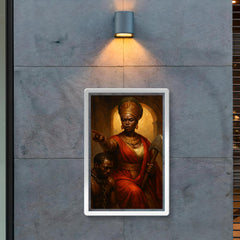Queen Nzinga negotiating beside chained captive and war axe poster 2