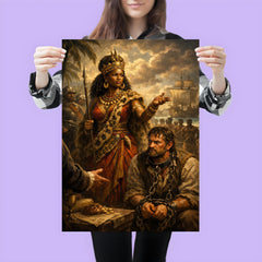 Queen Nzinga negotiating beside chained slave trader poster 3