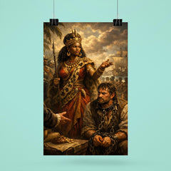 Queen Nzinga negotiating beside chained slave trader poster 6