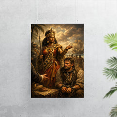 Queen Nzinga negotiating beside chained slave trader poster 7