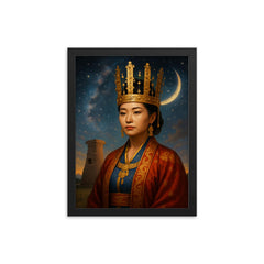 Queen Seondeok celestial observatory portrait framed print on a plain backdrop in size 12"x16".