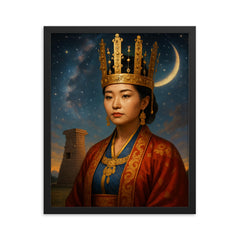 Queen Seondeok celestial observatory portrait framed print on a plain backdrop in size 16"x20".