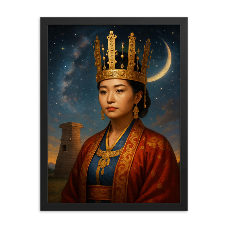 Queen Seondeok celestial observatory portrait framed print on a plain backdrop in size 18