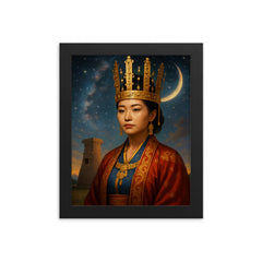 Queen Seondeok celestial observatory portrait framed print on a plain backdrop in size 8"x10".