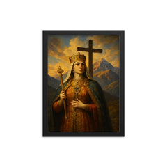 Queen Tamar of Georgia under mountain cross framed print on a plain backdrop in size 12"x16".
