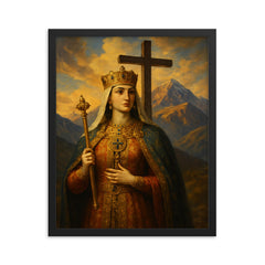 Queen Tamar of Georgia under mountain cross framed print on a plain backdrop in size 16"x20".