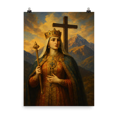 Queen Tamar of Georgia under mountain cross poster on a plain backdrop in size 8"x10".