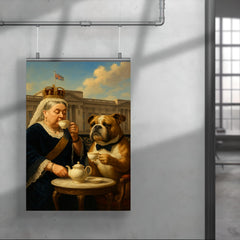 Queen Victoria sipping tea with a dignified bulldog at Buckingham Palace poster 4