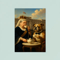 Queen Victoria sipping tea with a dignified bulldog at Buckingham Palace poster 8