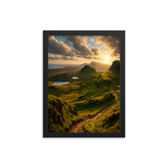 Quiraing Isle of Skye Scotland framed print on a plain backdrop in size 12"x16".