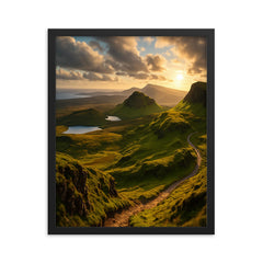 Quiraing Isle of Skye Scotland framed print on a plain backdrop in size 16"x20".