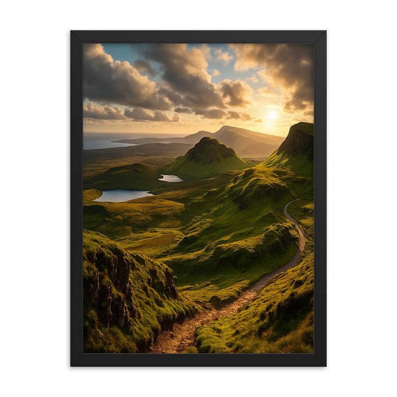 Quiraing Isle of Skye Scotland framed print on a plain backdrop in size 18