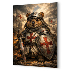 Quokka knight in battered crusader surcoat metal print mockup