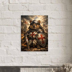 Quokka knight in battered crusader surcoat metal print mockup