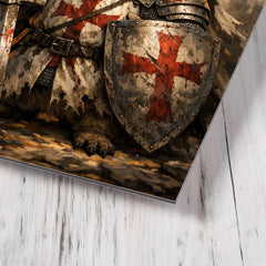 Quokka knight in battered crusader surcoat metal print mockup
