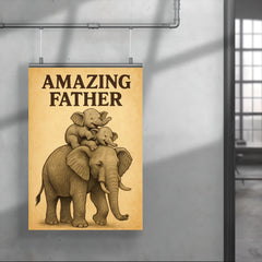 Quote 'amazing father' Elephant giving piggyback rides to baby elephants Funny father's day Poster poster 4