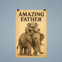Quote 'amazing father' Elephant giving piggyback rides to baby elephants Funny father's day Poster poster 9