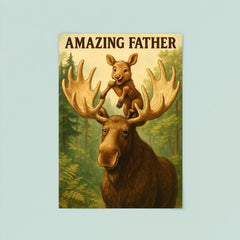 Quote 'amazing father' Moose letting baby moose climb on his antlers in a forest Funny father's day Poster poster 8
