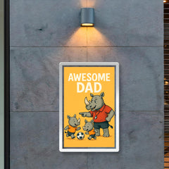 Quote 'awesome dad' Rhino with a whistle coaching baby rhinos in soccer Funny father's day Poster poster 2