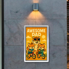 Quote 'awesome dad' Tiger wearing sunglasses while teaching cubs to ride bicycles Funny father's day Poster poster 2