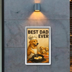 Quote 'best dad ever' Golden retriever in chef's hat making breakfast for puppies Funny father's day Poster poster 2