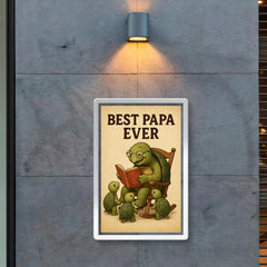 Quote 'best papa ever' Elderly turtle reading stories to baby turtles in rocking chair Funny father's day Poster poster 2