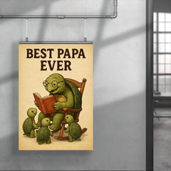 Quote 'best papa ever' Elderly turtle reading stories to baby turtles in rocking chair Funny father's day Poster poster 4