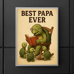Quote 'best papa ever' Elderly turtle reading stories to baby turtles in rocking chair Funny father's day Poster poster 5