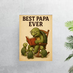Quote 'best papa ever' Elderly turtle reading stories to baby turtles in rocking chair Funny father's day Poster poster 7