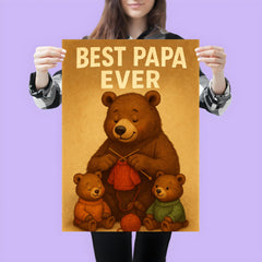 Quote 'best papa ever' Grandpa bear knitting tiny sweaters for cubs Funny father's day Poster poster 3