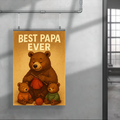 Quote 'best papa ever' Grandpa bear knitting tiny sweaters for cubs Funny father's day Poster poster 4