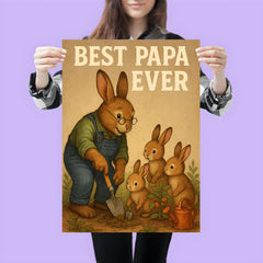 Quote 'best papa ever' Grandpa rabbit teaching baby rabbits to garden Funny father's day Poster poster 3