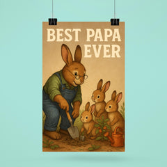 Quote 'best papa ever' Grandpa rabbit teaching baby rabbits to garden Funny father's day Poster poster 6