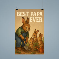 Quote 'best papa ever' Grandpa rabbit teaching baby rabbits to garden Funny father's day Poster poster 9