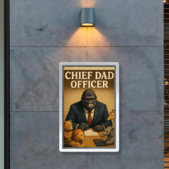 Quote 'chief dad officer' Gorilla in a business suit conducting a board meeting with toy animals Funny father's day Poster poster 2