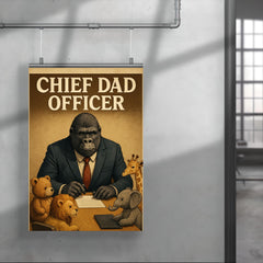 Quote 'chief dad officer' Gorilla in a business suit conducting a board meeting with toy animals Funny father's day Poster poster 4